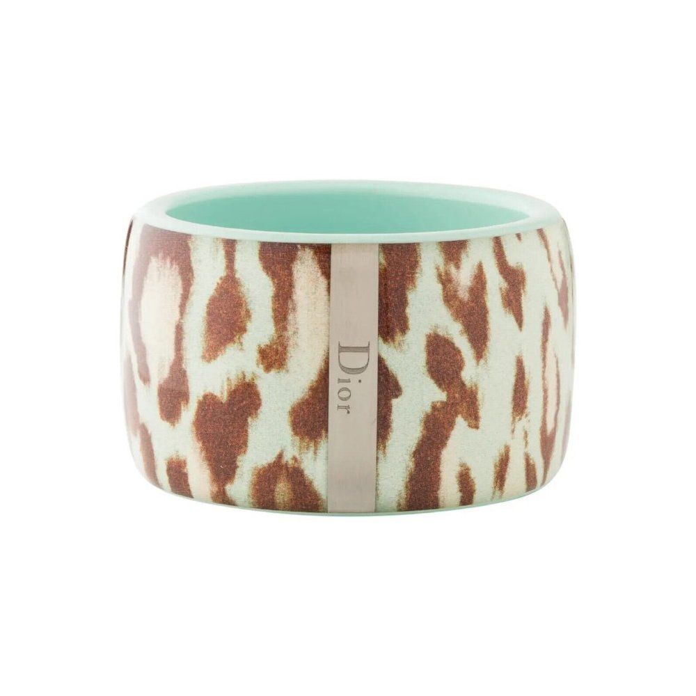 *CHRISTIAN DIOR* Rare Aqua Resin Leopard Animal Print Wide Resin Cuff Bracelet